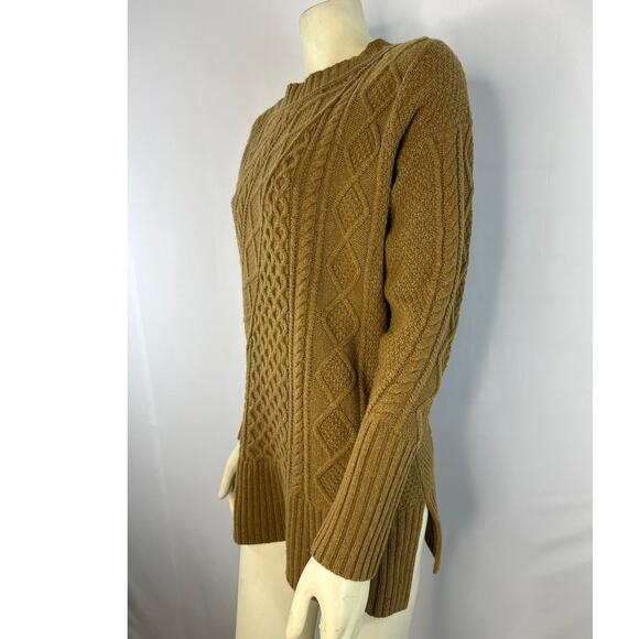 J. Crew Patchwork Cable Knit Wool Sweater Heather Teak Brown size small - Picture 8 of 12